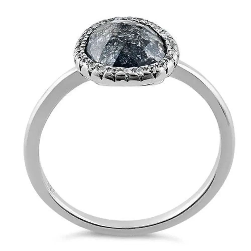Sterling Silver Offset Oval Grey Galaxy CZ Ring New